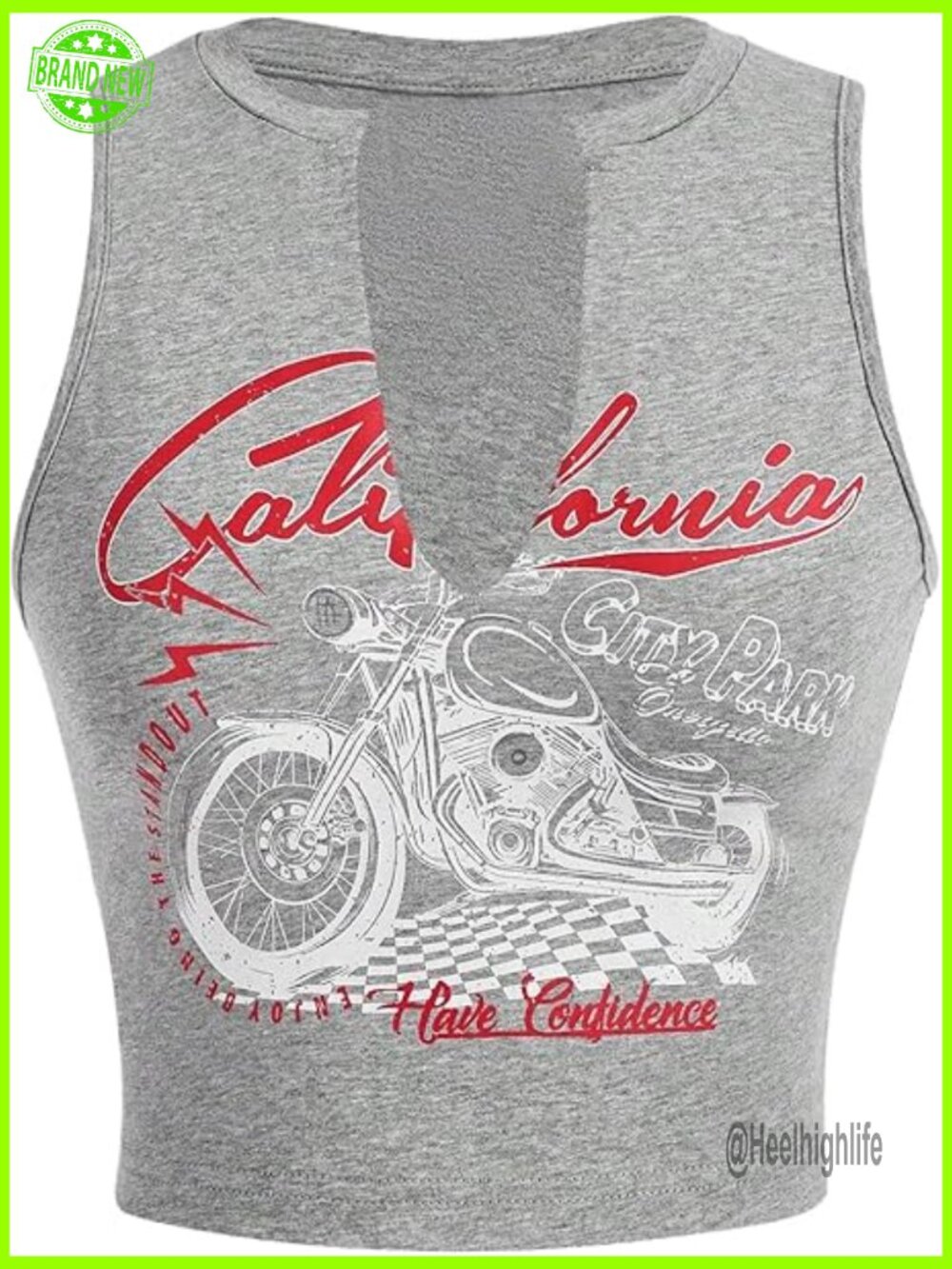 Letter Graphic Notched V Neck Crop Tank Top Sleeveless Streetwear Top